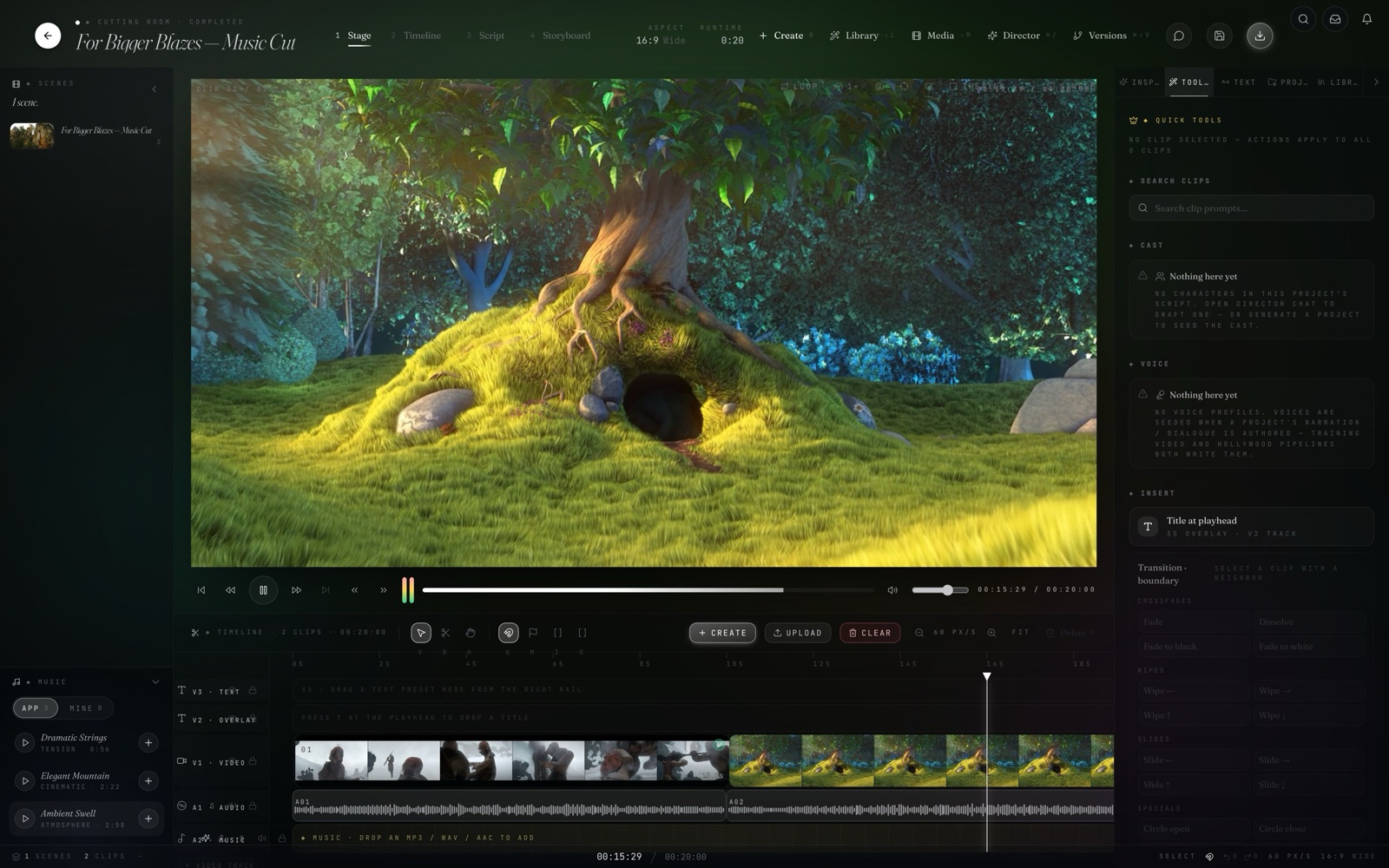 Small Bridges multi-scene editing timeline
