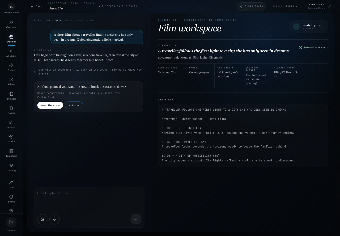 Current Small Bridges Business AI Director workspace with corrected sidebar spacing