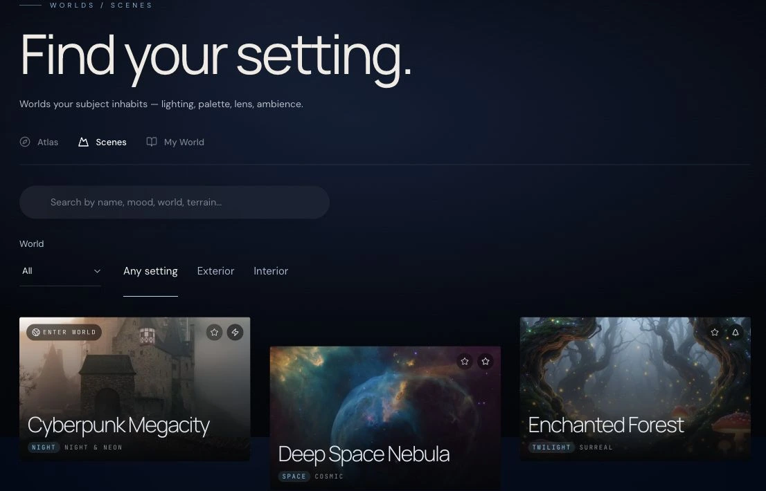 Current Small Bridges scene library with cinematic environments